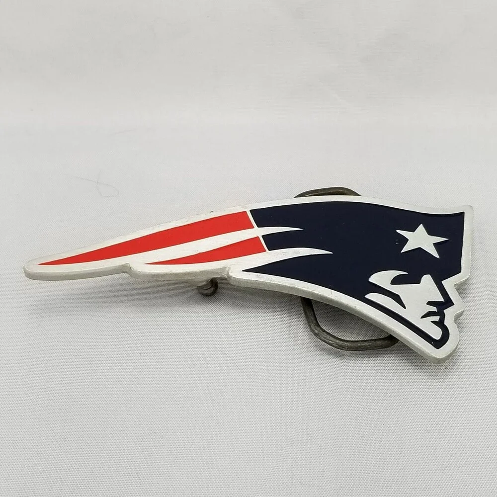 Vintage New England Patriots NFL Football Belt Buckle Red White Blue Fine Pewter